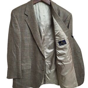 Brooks Brothers 42R Green Tan Houndstooth Wool Sport Coat Menswear‎ Blazer USA